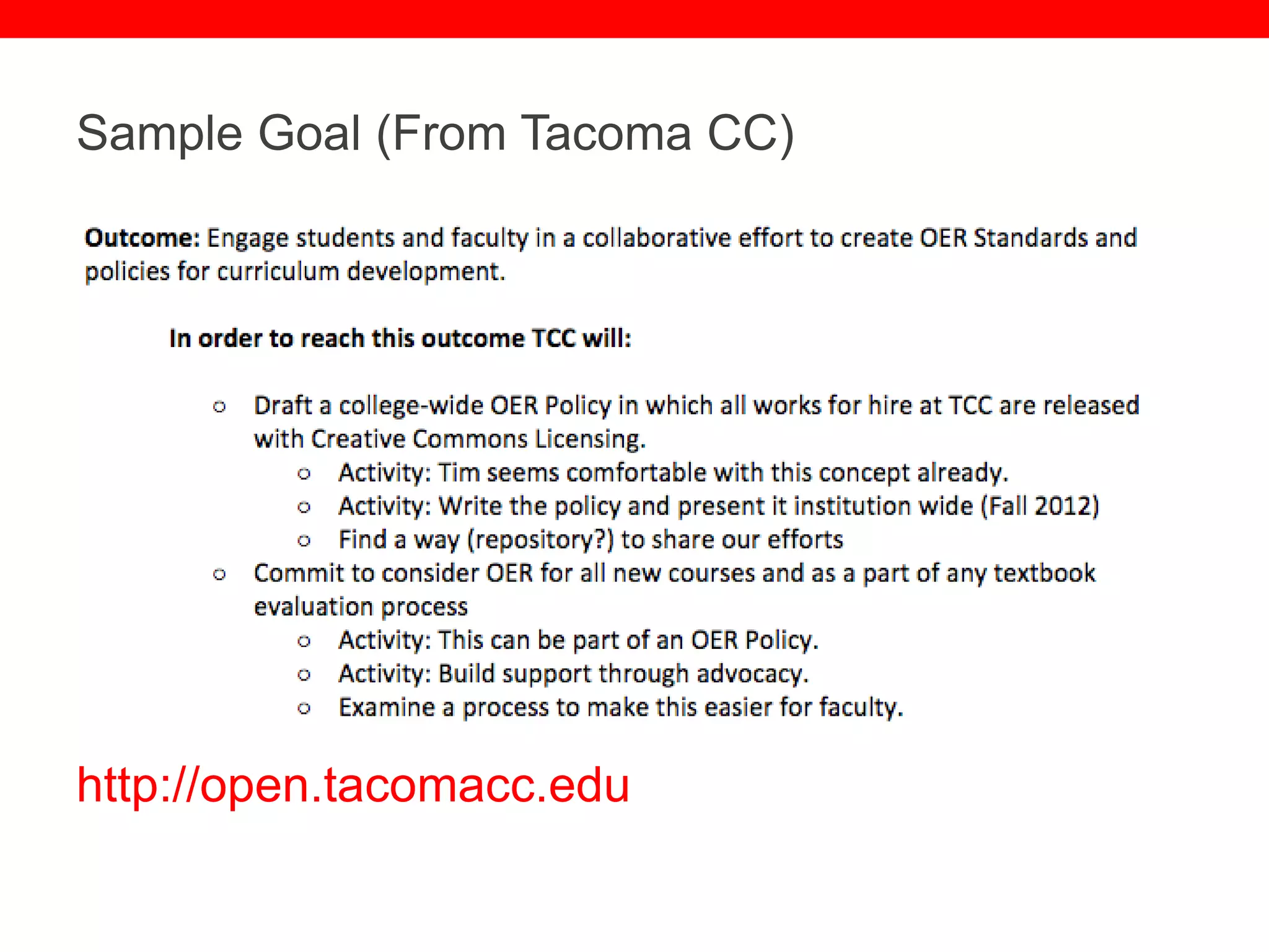 @txtbks | sparc.arl.org
Sample Goal (From Tacoma CC)
http://open.tacomacc.edu
 