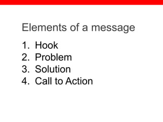 @txtbks | sparc.arl.org
Elements of a message
1. Hook
2. Problem
3. Solution
4. Call to Action