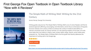 Open textbooks at George Fox University, Starting Year 3, Fall 2018