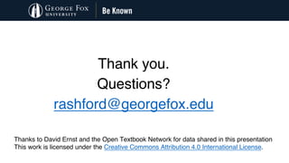 Open textbooks at George Fox University, Starting Year 3, Fall 2018