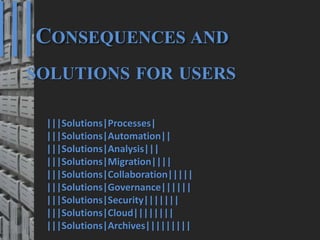 31
© PROJECT CONSULT Unternehmensberatung Dr. Ulrich Kampffmeyer GmbH 2011 / Autorenrecht: <Vorname Nachname> Mrz-20 / Quelle: PROJECT CONSULT 3
Elektronische Archivierung und elektronisches Records Management VSA Jahresversammlung 2012Dr. Ulrich Kampffmeyer
|||CONSEQUENCES AND
SOLUTIONS FOR USERS
|||Solutions|Processes|
|||Solutions|Automation||
|||Solutions|Analysis|||
|||Solutions|Migration||||
|||Solutions|Collaboration|||||
|||Solutions|Governance||||||
|||Solutions|Security|||||||
|||Solutions|Cloud||||||||
|||Solutions|Archives|||||||||
 
