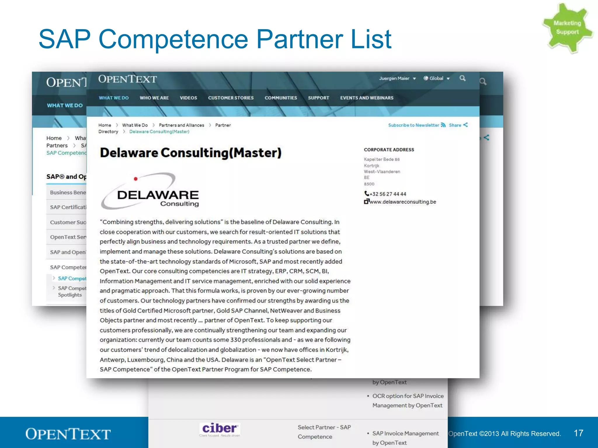 OpenText ©2013 All Rights Reserved. 17
SAP Competence Partner List
 