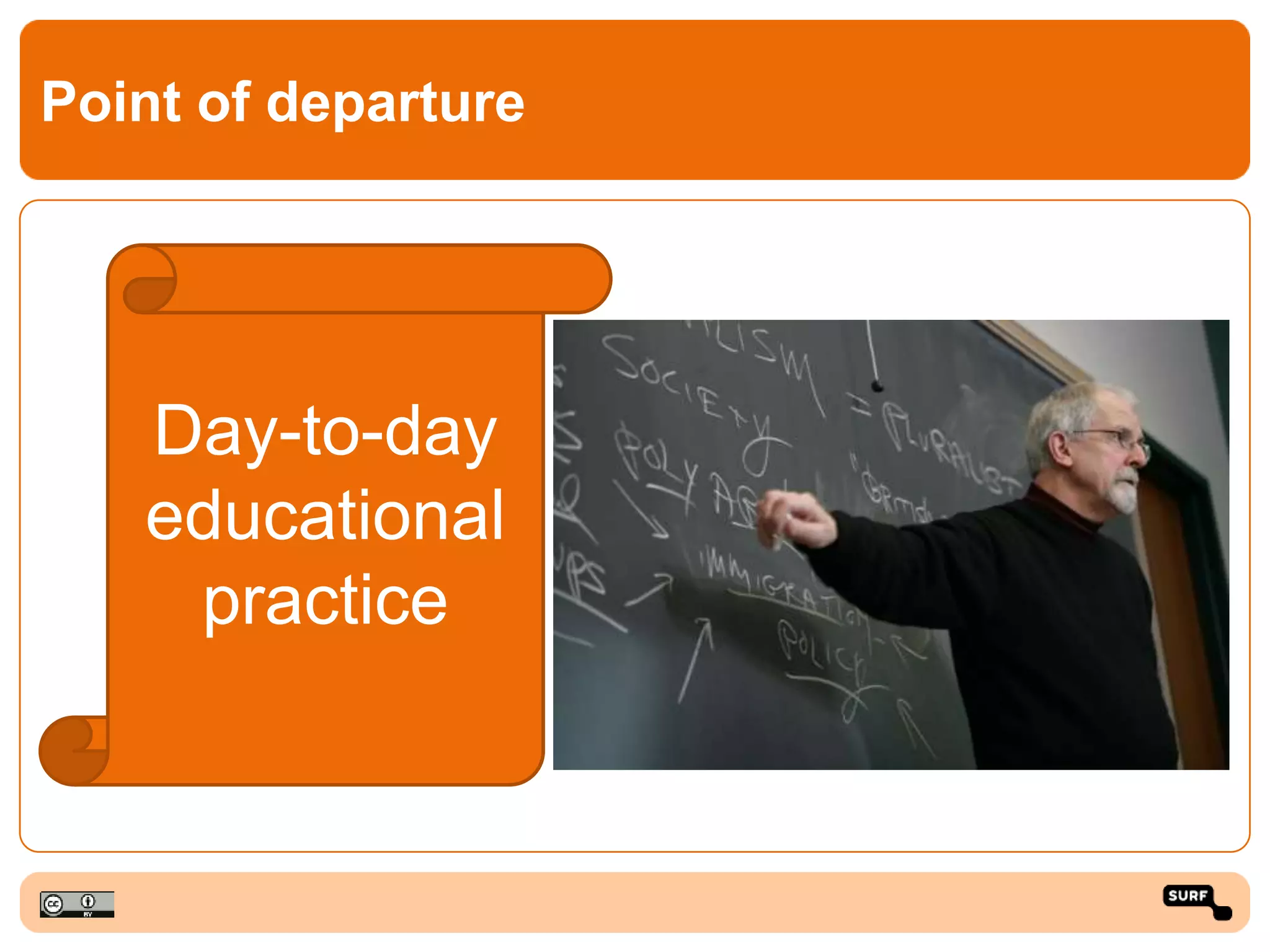 Point of departure
Day-to-day
educational
practice
 