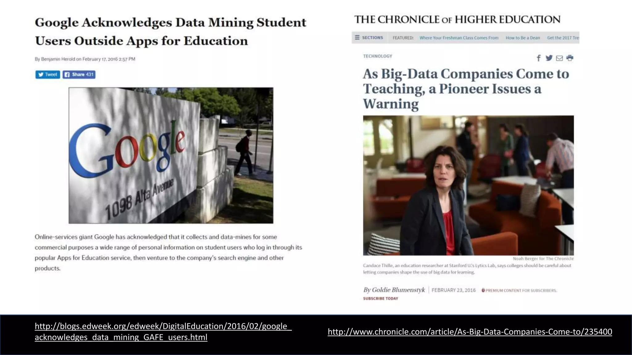 “The amount of data being collected is staggering. Ed tech companies of all
sizes, from basement startups to global conglomerates, have jumped into the
game. The most adept are scooping up as many as 10 million unique data
points on each child, each day. That’s orders of magnitude more data than
Netflix or Facebook or even Google collect on their users.”
The big biz of spying on little kids, Politico, March 15, 2014
"amazon warehouse" by hnnbz https://flickr.com/photos/99781513@N04/16278498935 is licensed under CC BY
 
