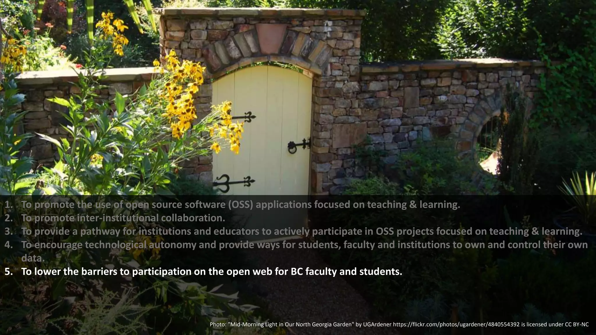 “A loose-knit, tightly-honed group of BC post-secondary educators dedicated to working together
to address our common dream of providing open and ethical online tools to educators.”
The BC Open EdTech Collaborative (BCOETC)
 