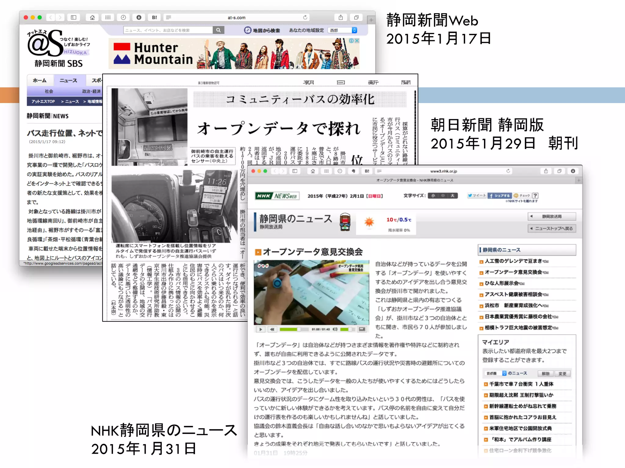 朝日新聞 静岡版
2015年1月29日　朝刊	
静岡新聞Web
2015年1月17日	
NHK静岡県のニュース
2015年1月31日	
 