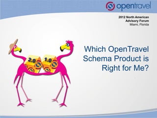 2012 North American
             Advisory Forum
                Miami, Florida




Which OpenTravel
Schema Product is
    Right for Me?
 