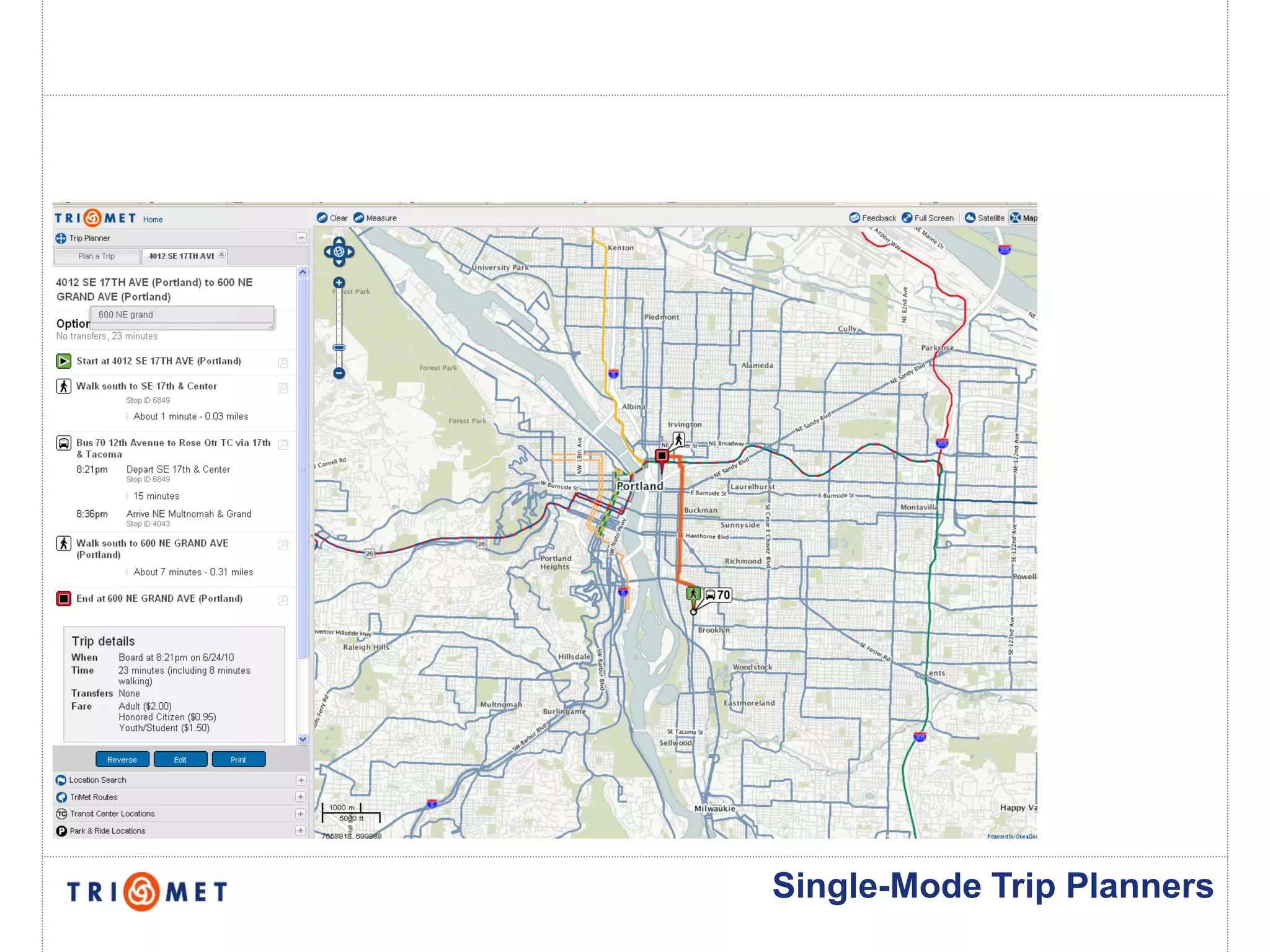Single-Mode Trip Planners
 