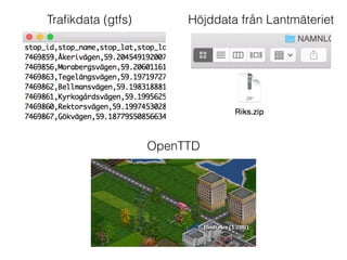 OpenTTD
Traﬁkdata (gtfs) Höjddata från Lantmäteriet
 