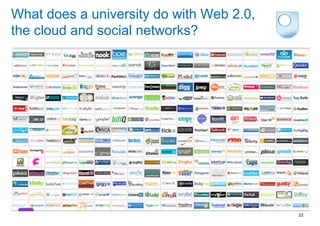 What does a university do with Web 2.0,
the cloud and social networks?




                                          22
 