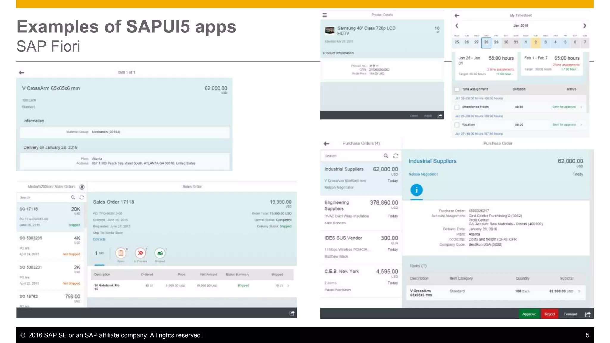 © 2016 SAP SE or an SAP affiliate company. All rights reserved. 5
Examples of SAPUI5 apps
SAP Fiori
 