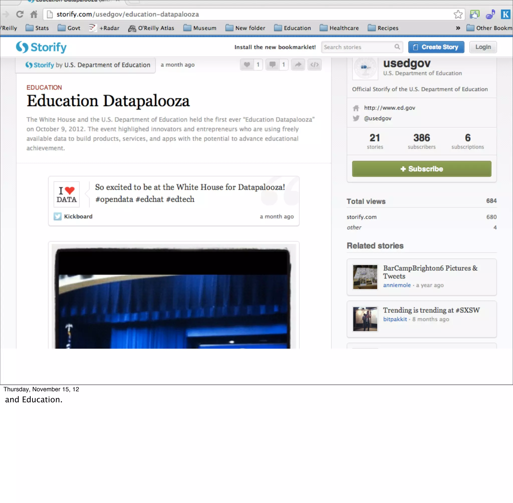 Thursday, November 15, 12
and Education.
 