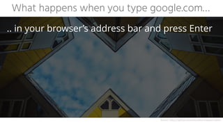 .. in your browser’s address bar and press Enter
What happens when you type google.com…
Source:	https://github.com/alex/what-happens-when
 