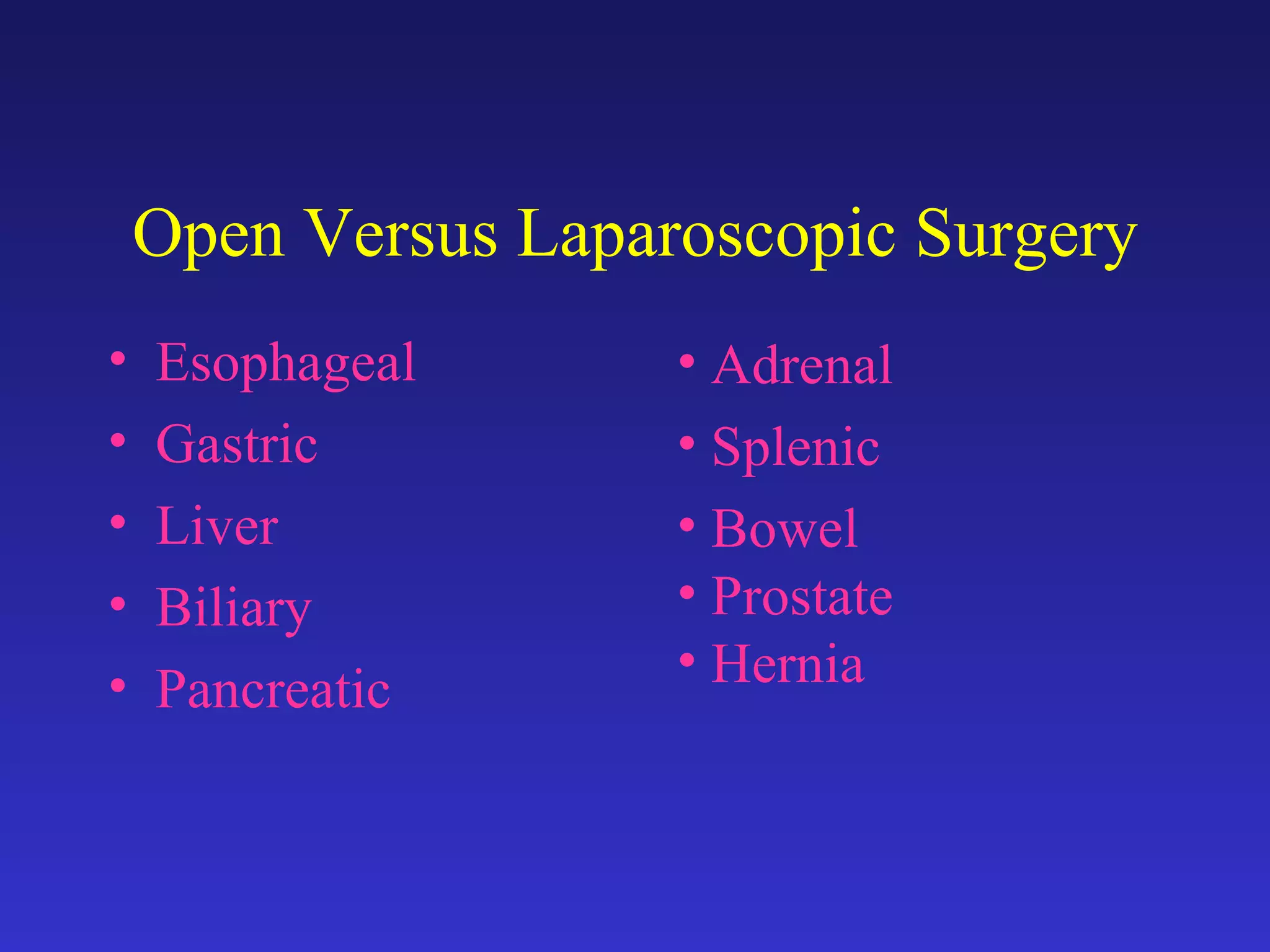 Open Versus Laparoscopic Surgery What is A Myth and What is Not! | PPT