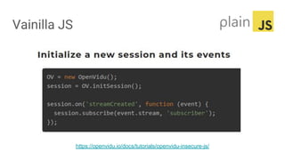 Vainilla JS
https://openvidu.io/docs/tutorials/openvidu-insecure-js/
 