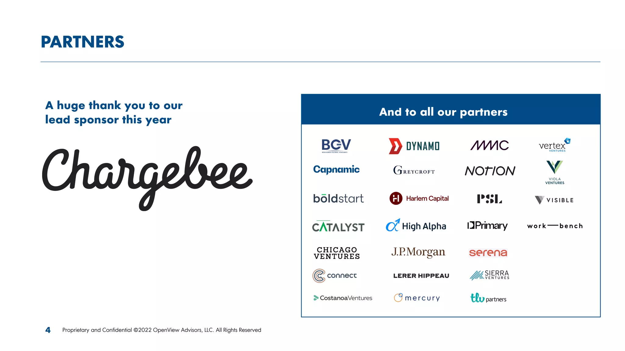 A huge thank you to our
lead sponsor this year
And to all our partners
PARTNERS
And to all our partners
4 Proprietary and Confidential ©2022 OpenView Advisors, LLC. All Rights Reserved
 