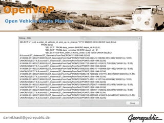 OpenVRP
Open Vehicle Route Planner




daniel.kastl@georepublic.de
 