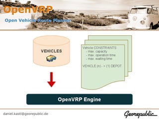 OpenVRP
Open Vehicle Route Planner




daniel.kastl@georepublic.de
 