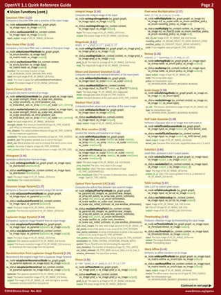 www.khronos.org/openvx©2016 Khronos Group - Rev. 0616
OpenVX 1.1 Quick Reference Guide 	 Page 2	
Vision Functions (cont.)
...