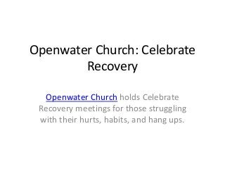 Openwater Church: Celebrate
Recovery
Openwater Church holds Celebrate
Recovery meetings for those struggling
with their hurts, habits, and hang ups.
 