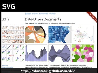 SVG




      http://mbostock.github.com/d3/
 