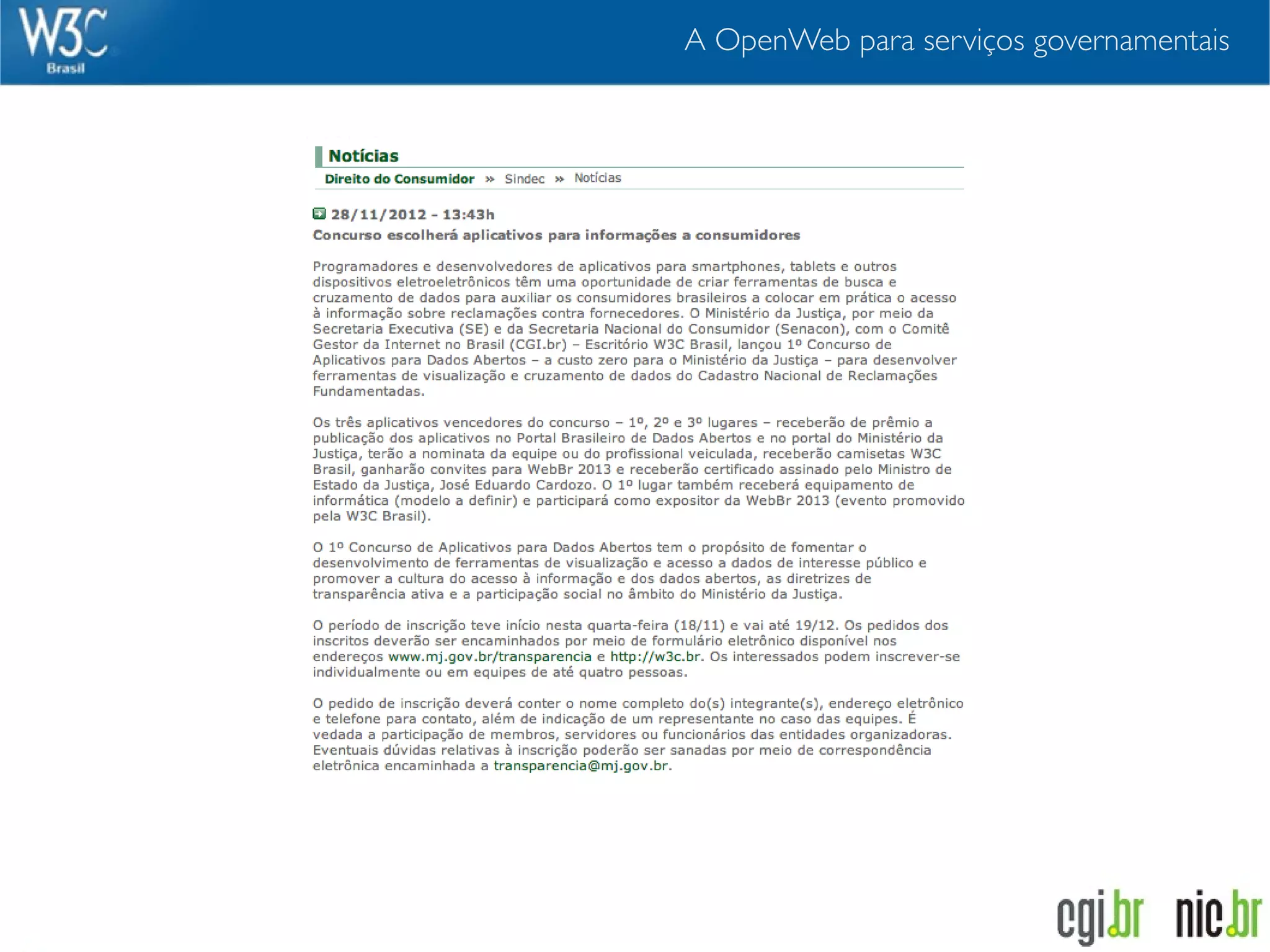 A OpenWeb para serviços governamentais
 