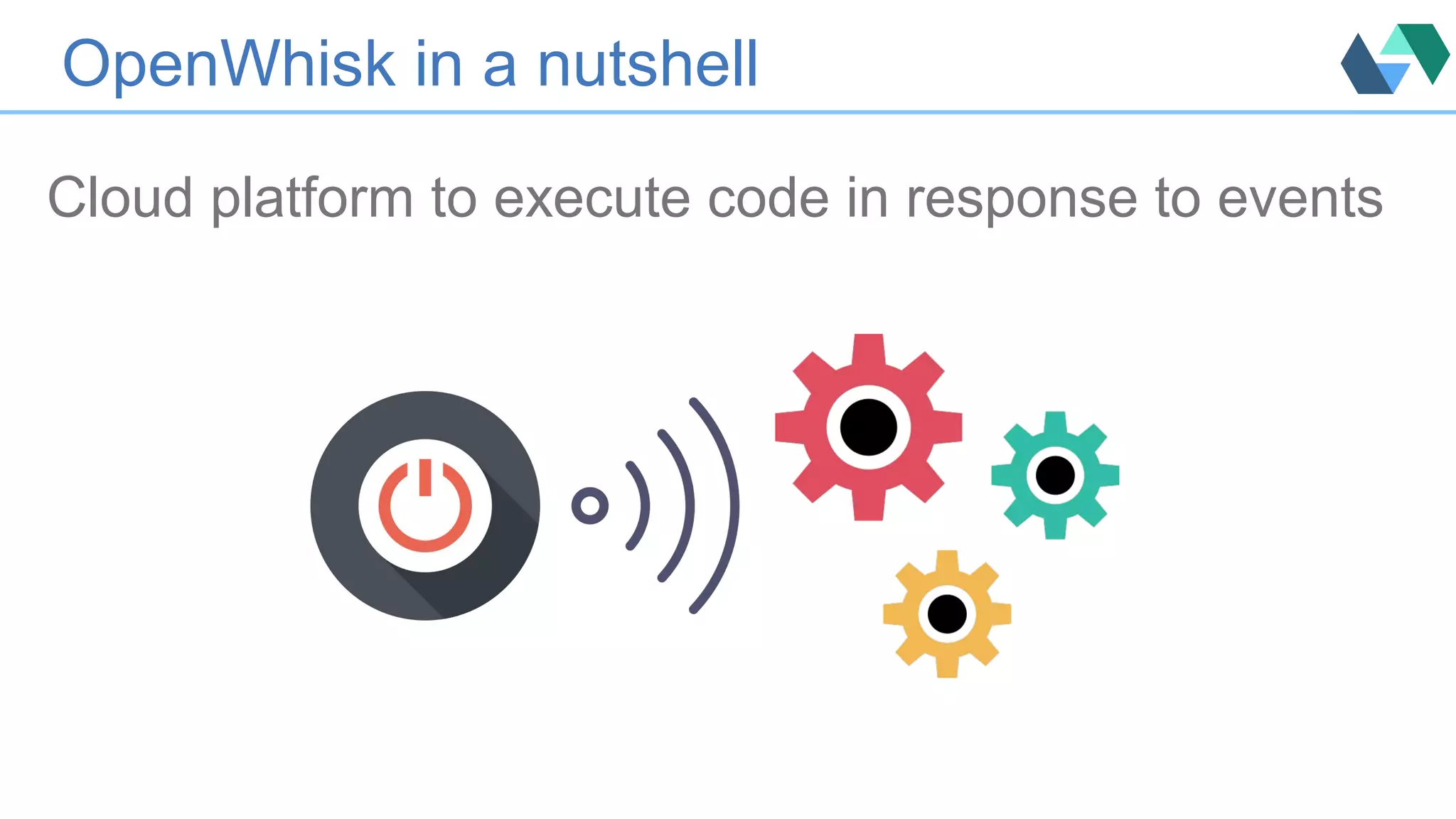 OpenWhisk in a nutshell
Cloud platform to execute code in response to events
 
