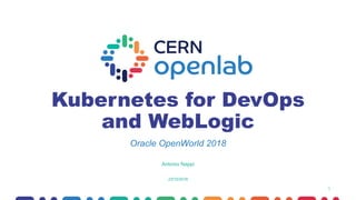 1
Kubernetes for DevOps
and WebLogic
Oracle OpenWorld 2018
23/10/2018
Antonio Nappi
 
