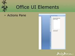 Office UI Elements
• Actions Pane
 