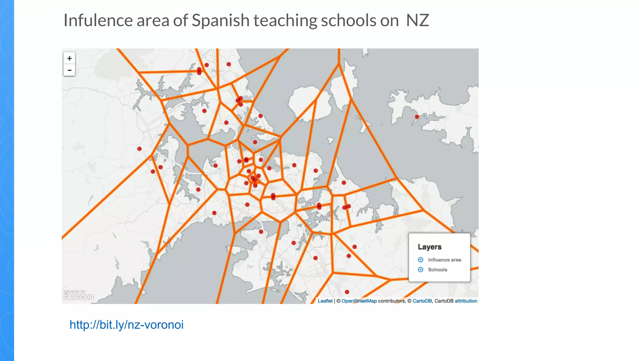 Infulence area of Spanish teaching schools on NZ
http://bit.ly/nz-voronoi
 