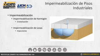 Impermeabilización de Pisos
Industriales
• Impermeabilización
• Impermeabilización de hormigón
• Cristalización
• Impermeabilización de Losas
• Inyecciones
 