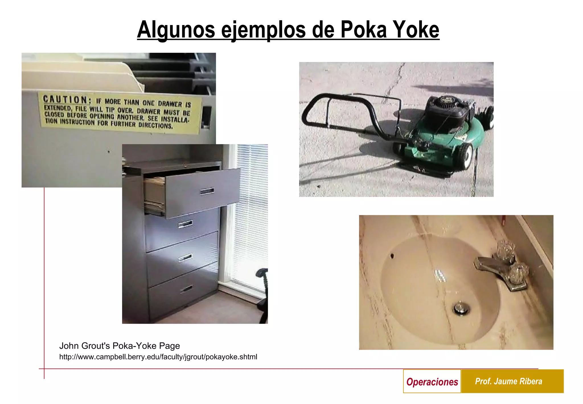 Algunos ejemplos de Poka Yoke John Grout's Poka-Yoke Page   http://www.campbell.berry.edu/faculty/jgrout/pokayoke.shtml 