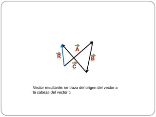 Vector resultante: se traza del origen del vector a
la cabeza del vector c
 