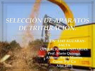 E.E.T N° 3.143 AGUARAY-
SALTA
OPERACIONES UNITARIAS.
Prof. Mario Quiroga.
Alumna: Sayra Montes.
Curso: 3°1° C.s
Año: 2.015
 