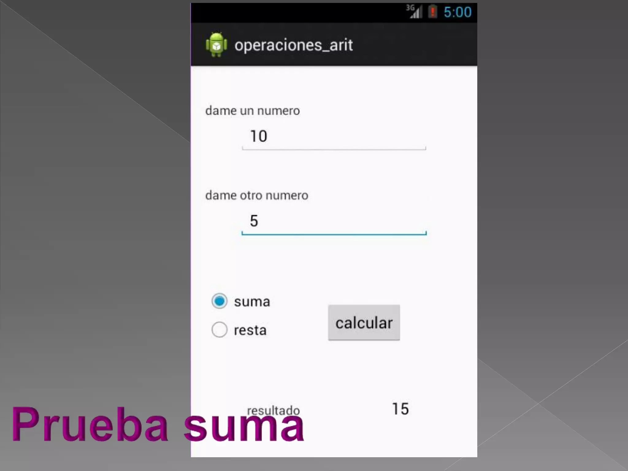Operaciones aritmeticas con RadioButton