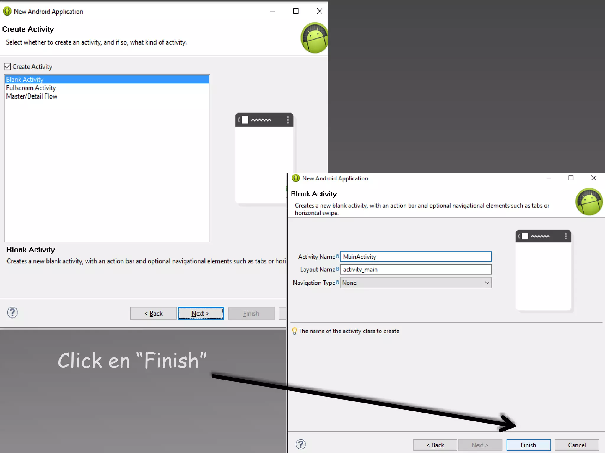 Click en “Finish”