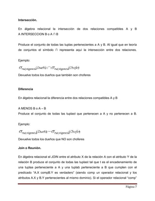Operaciones básicas utilizadas en álgebra relacional | DOCX