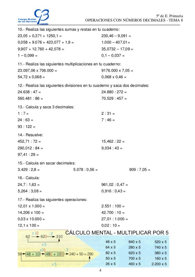 Operaciones con decimales