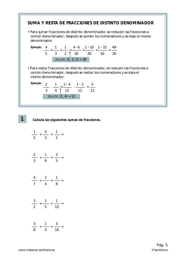 6 º Primaria: Operaciones con fracciones