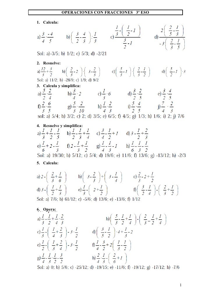 Ejercicios resueltos fracciones 1o eso