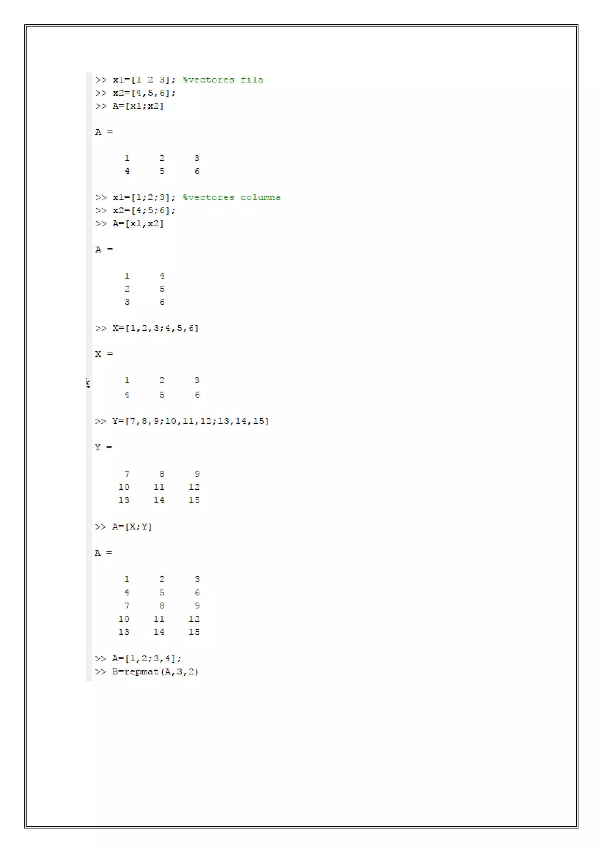 Operaciones con matrices matlab | PDF