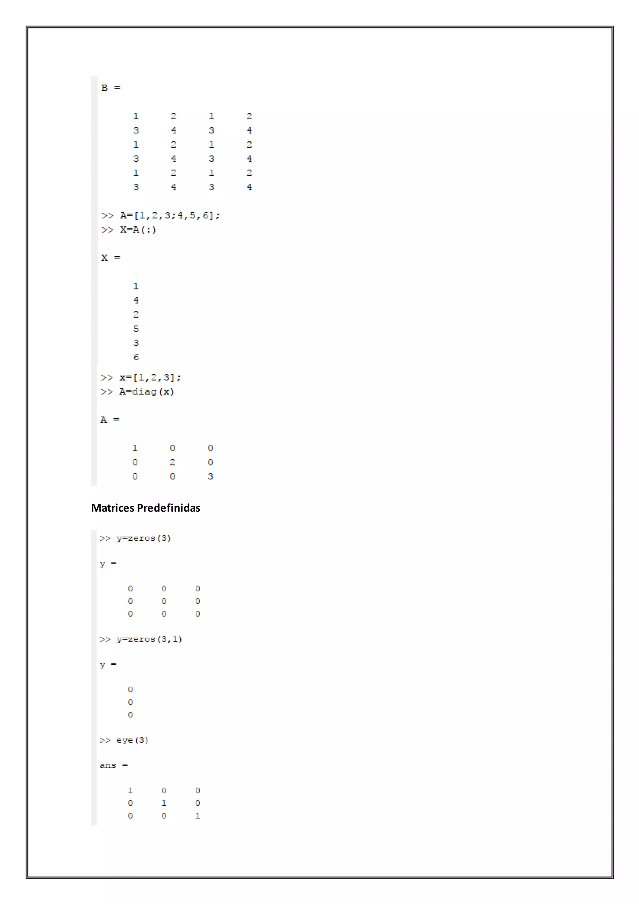 Operaciones con matrices matlab | PDF