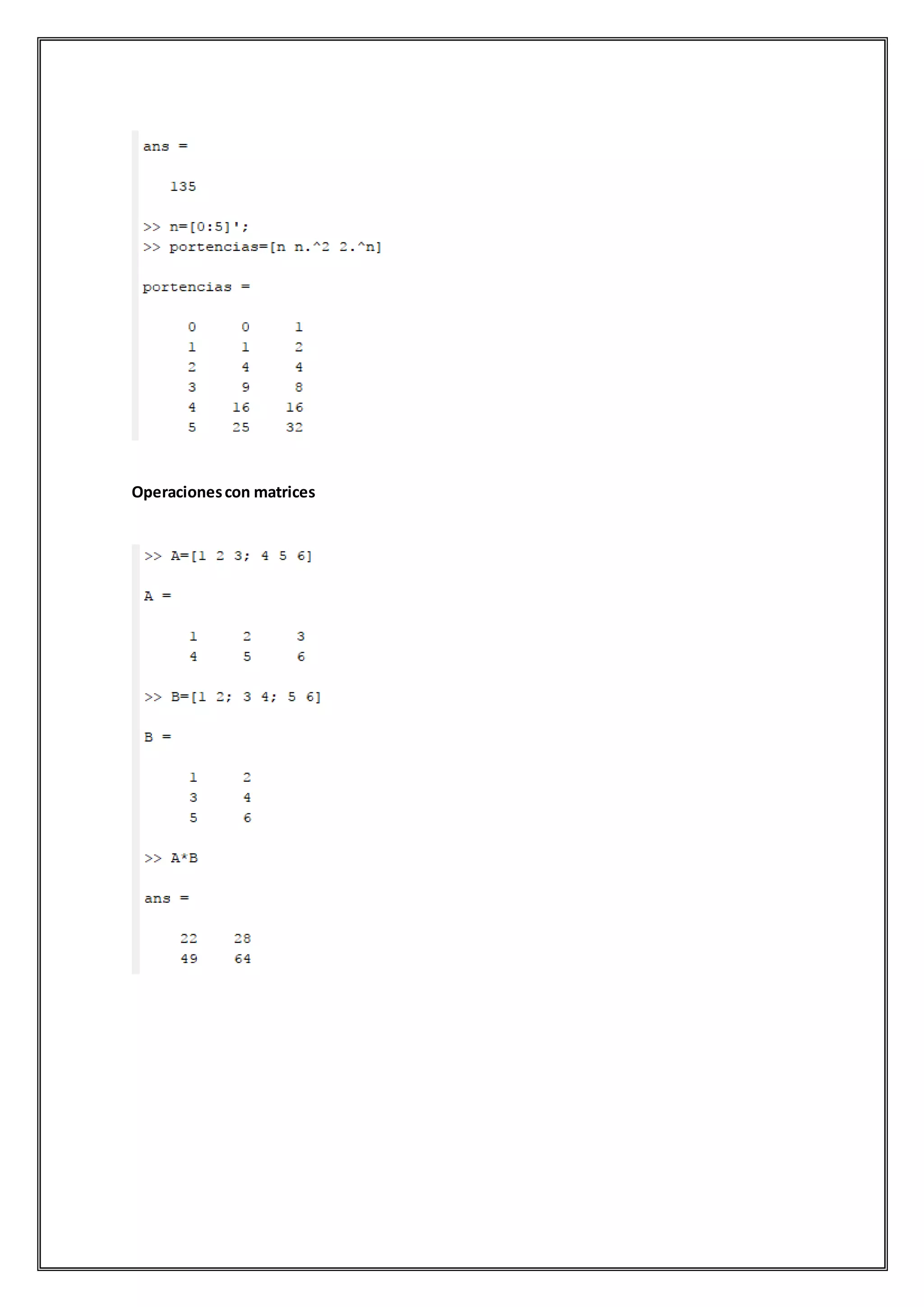 Operaciones con matrices matlab | PDF