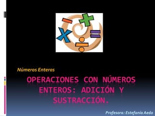 OPERACIONES CON NÚMEROS
ENTEROS: ADICIÓN Y
SUSTRACCIÓN.
Números Enteros
Profesora: Estefanía Aedo
 