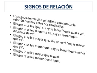 SIGNOS DE RELACIÓN
 