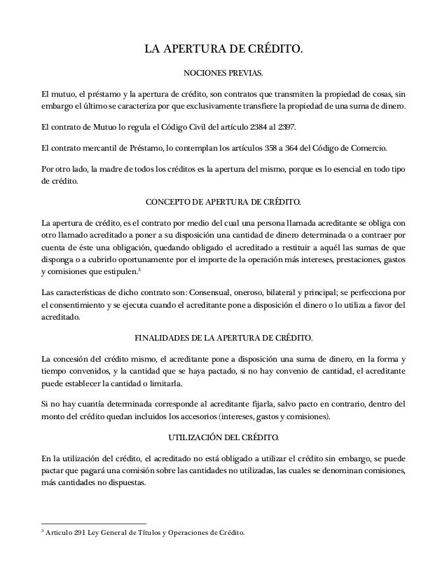 Resumen de las Operaciones de Crédito