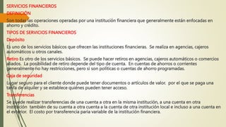 Sobregiros
Es una transferencia del pago de una cuenta corriente sin fondos disponibles, por lo tanto, son créditos
que la...