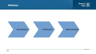 Módulos
SEGURANÇA OPERAÇÃO MANUTENÇÃO
 