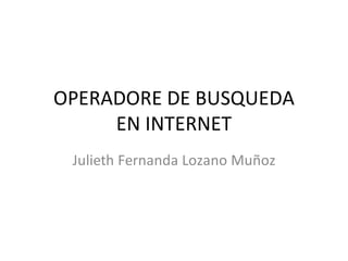 OPERADORE DE BUSQUEDA
     EN INTERNET
 Julieth Fernanda Lozano Muñoz
 