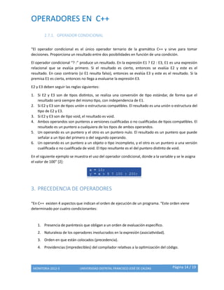 OPERADORES EN C++ uso y la sintaxis en su uso | PDF